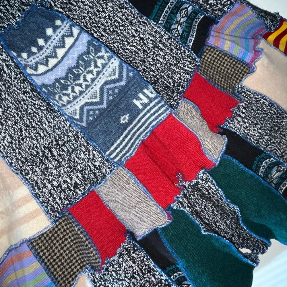 Upcycled Sweater Vest Long Cardi Boho Hippie Tiered Pixie Patchwork Cottage Core - Picture 12 of 14
